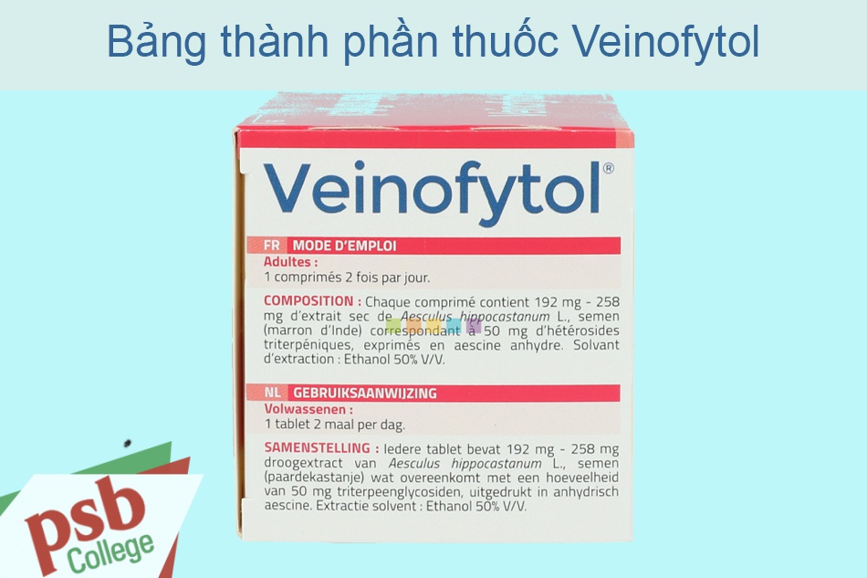 Bảng thành phần chi tiết thuốc Veinofytol