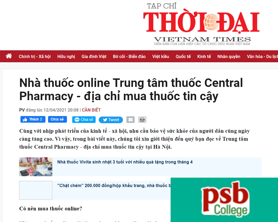 Tạp chí Thời Đại: Nhà thuốc online Trung tâm thuốc Central Pharmacy - địa chỉ mua thuốc tin cậy