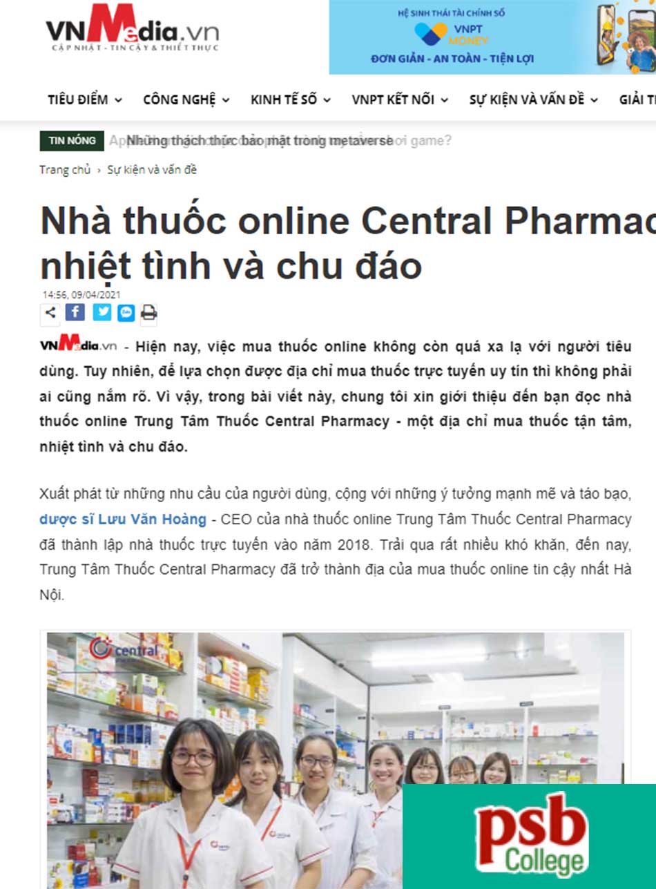 Báo VNmedia: Nhà thuốc online Central Pharmacy - tận tâm, nhiệt tình và chu đáo
