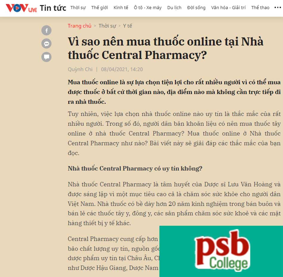 Báo VOVline: Vì sao nên mua thuốc online tại Nhà thuốc Central Pharmacy?